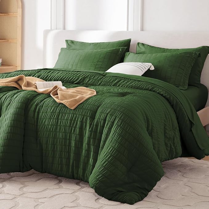 MUXHOMO 5 Pieces Twin Comforter Set, Seersucker Bed in a Bag Twin Size by MUXHOMO