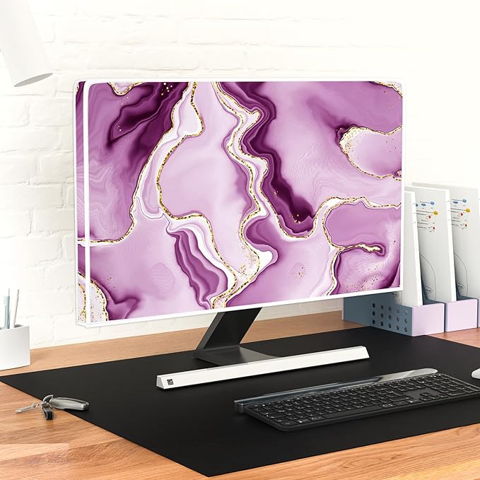 Baocicco Violet Gold Marble Waterproof Computer Monitor Dust Cover 22, 23, 24, 25 Inch for Home Office Creative Computer Dust Proof Monitor Covers for Computer Screen Anti-Static Dustproof Protective