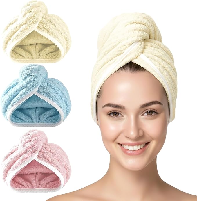 3 Pack Microfiber Hair Towel Wrap by YHPDYL