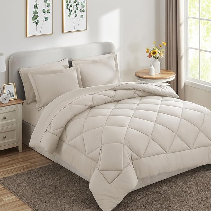 CozyLux Oversized King Comforter Set Beige - Image 8