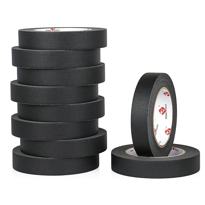 BOMEI PACK Black Painters Tape 1 Inch Bulk - Paint Tape 10 Rolls x 1 Inch x 55 Yards - Painter's Tape Black Masking Tape for Walls Painting, DIY Crafting, and School Projects, Total 550 Yards