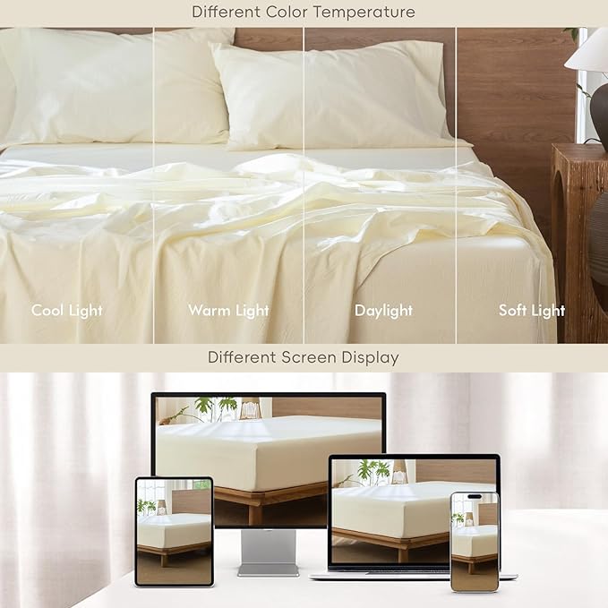 MooMee Fitted Bottom Sheet Only 100% Washed Cotton Linen Like Textured - Image 8
