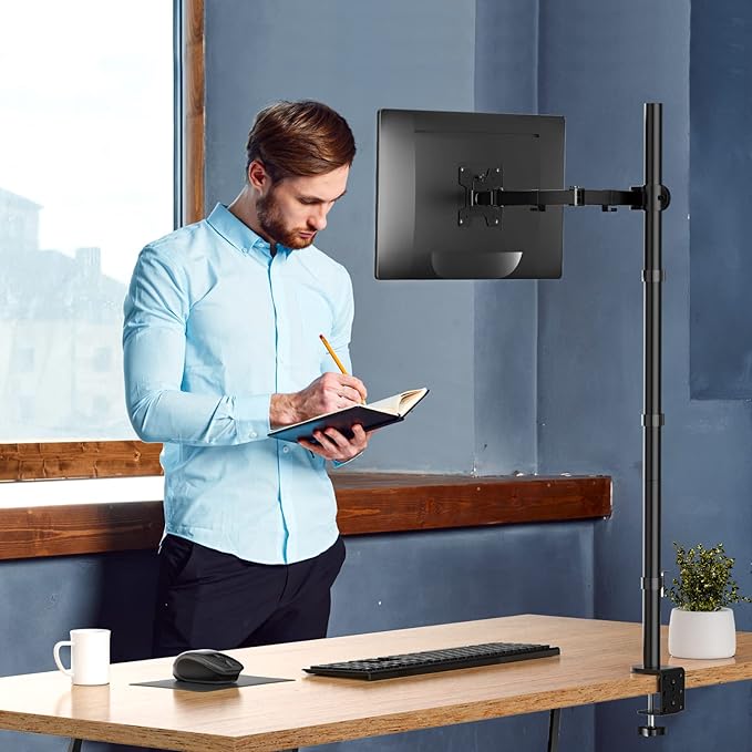 WALI Single Monitor Stand Desk Mount, 39 inch Tall Monitor Stand Fully Adjustable, Articulating Arm for Computer Screen up to 32 inch, 22lbs (M001XXL), Black