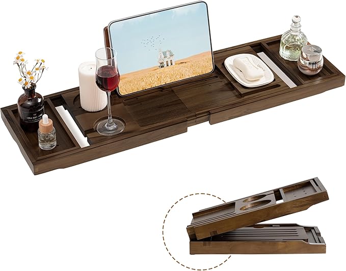 Teak Bathtub Tray, Wooden Tray Caddy by Dreamland
