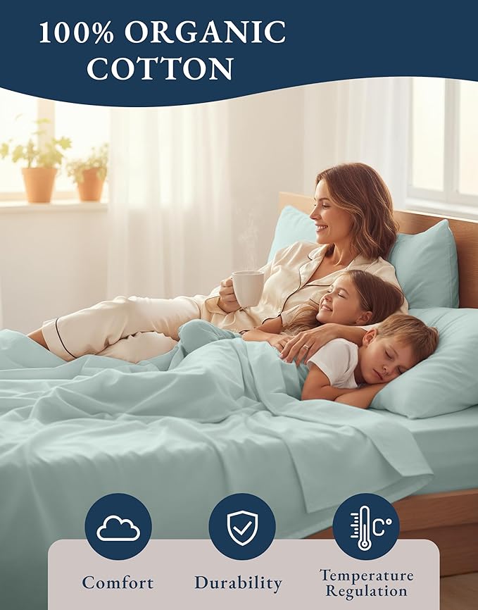 LANE LINEN 100% Organic Cotton Full Sheets Set 4-Piece Pure Percale Soft - Image 6