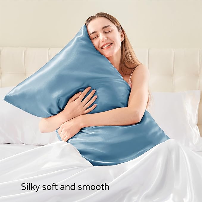 BEDELITE Satin Pillowcase with Zipper 2 Pack, Airy Blue Pillow Cases Standard - Image 2