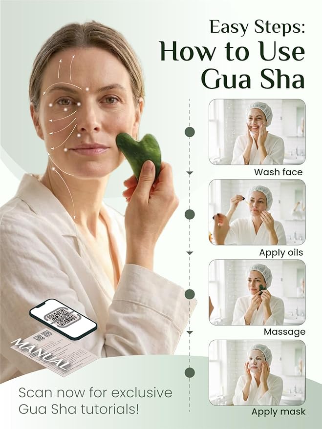 Rena Chris Gua Sha Facial Tools, Natural Jade Stone Guasha Tool - Image 5