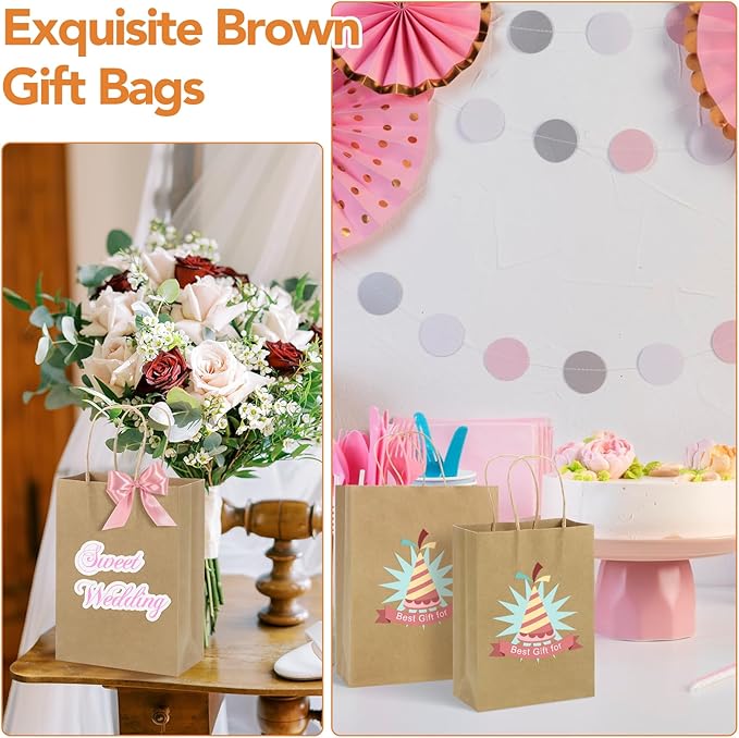 woric 120 PCS Brown Paper Bags with Handles, Large Gift Bags 4 Assorted Sizes Bulk Paper Bags for Small Business Retails Shopping