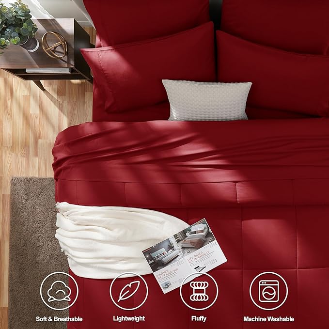 CozyLux Queen Comforter Set Dark Red, 7 Pieces Bed in a Bag, All Season Bedding - Image 2