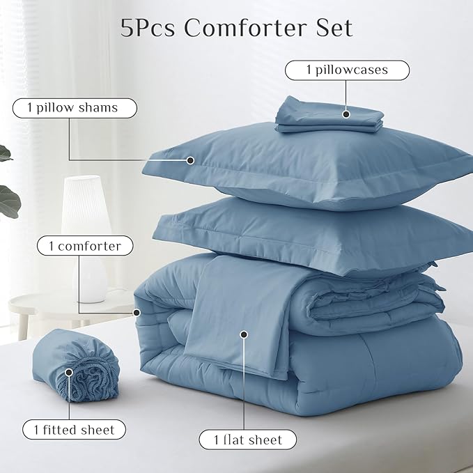 JOLLYVOGUE Twin Comforter Set, Ultra-Soft Bed in a Bag Twin Size 5 Pieces - Image 5
