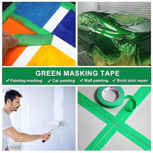 BOMEI PACK Painters Tape 1 Inch - Green Paint Tape 10 Rolls x 1 Inch x 55 Yards - Painter's Tape Green Masking Tape for Walls Painting, DIY Crafting, and School Projects, Total 550 Yards