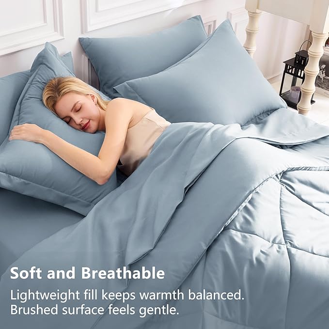 CozyLux Oversized King Comforter Set Dusty Blue, 7 Pieces Bed in a Bag - Image 3