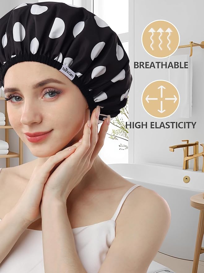 Years calm Shower Caps for Women Reusable Waterproof, Double Layer Waterproof - Image 6