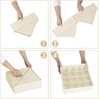 Criusia 3 Pack Sock Underwear Drawer Organizer Dividers, 64 Cell Fabric Foldable Cabinet Dresser Closet Organizers and Storage Boxes for Organizing Socks, Underwear, Ties (16+24+24 Cell, Beige)