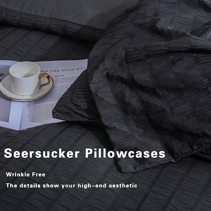 AveLom Seersucker Duvet Cover Set Queen Size, 3 Pieces, Textured Duvet Cover - Image 5