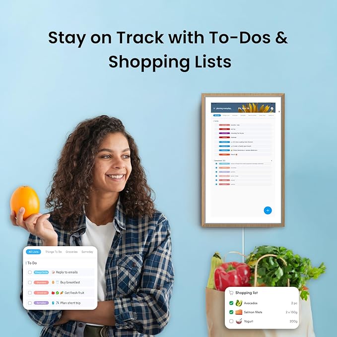 ApoloSign 15.6-inch Digital Calendar: Dual Mode Calendars with Google Play & Multi-calendar Sync, Electronic Planner & Chore Chart, Smart Touchscreen, Interactive Display for Family Schedules (Teak, 15.6")