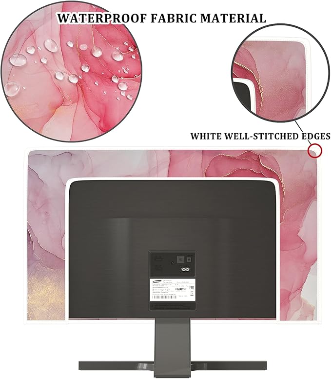 Baocicco Abstract Computer Monitor Cover with Pink Marble Design Full Body Cover for Computer Screen Panel Case Computer Sleeve Compatible with iMac 26, 26-28 PC, Desktop and TV Home Office Computer