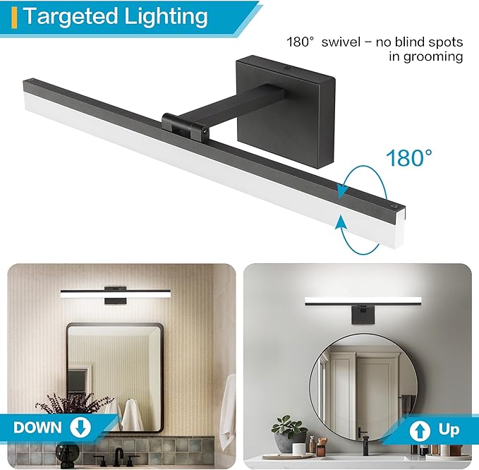 SOLFART 23.6 inch Black Bathroom Light Fixture 5 Color Temperature Dimmable LED - Image 3