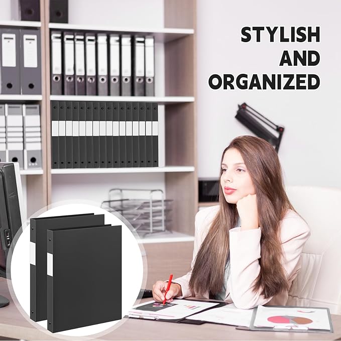 Henoyso 48 Pcs 3 Ring Binder 0.5 Inch Round Fits Letter Size 8.5'' x 11'' Paper Plastic Flexible Binder Bulk Holds 140 Sheets with 1 Pockets Versatile Organizer for Home Office School (Black)