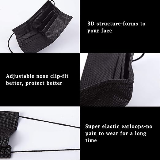Borje Black Disposable Face Mask 50 Pcs Black Face Masks 3 Ply Protection Masks - Image 3