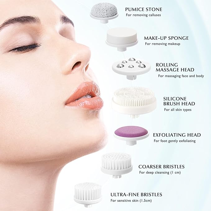 COSLUS Facial Cleansing Brush Silicone Face Scrubber: 7 in 1 FBS-D Electric - Image 5