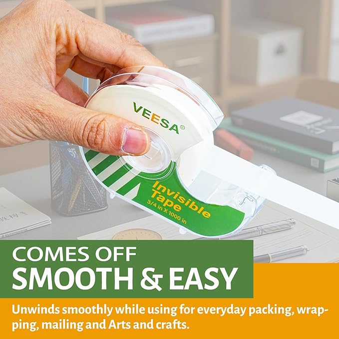 Invisible Tape, 12 Dispensered Rolls, 3/4 x1000 Inches, Matte Finish, Gift Wrapping Tape for Label & Mend, Classroom, Office, Back to School Supplies