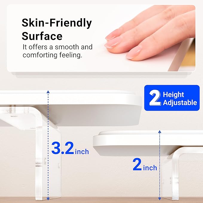 AFOOYO Monitor Stand Riser,31.5-Inch LED Light Wood Computer Monitor Stand with Adjustable Acrylic Legs,Desk Accessories Desktop Organizer Stand for, Computer,Laptop,Printer,PC TV Screen Riser,White