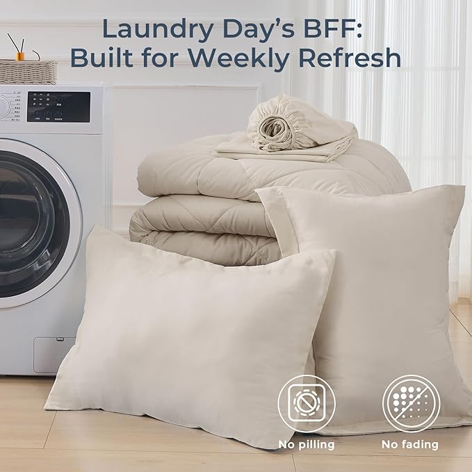 HEVUMYI Beige Tan Twin Comforter Set - Image 7