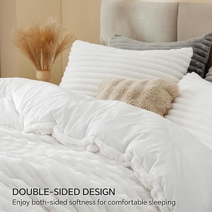 BEDELITE Fleece Twin Comforter Set -Super Soft & Warm Fluffy Bright White - Image 4
