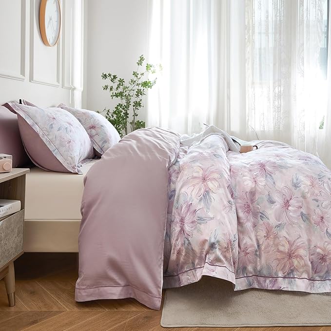 OAITE Duvet Cover Set King Size Floral Pattern 600 Thread Count Ultra Soft 100% - Image 5