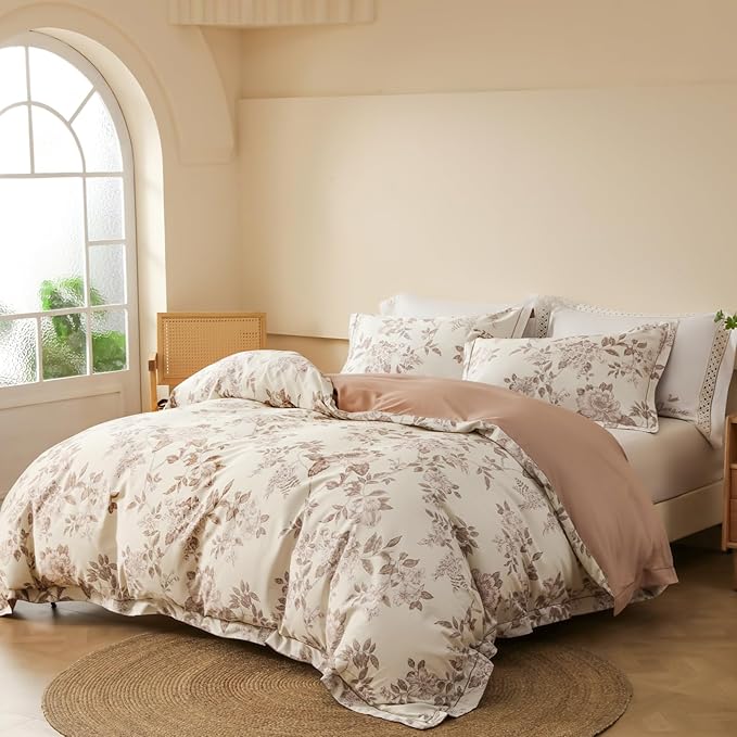 Duvet Cover Set Twin Size Floral Pattern 600 Thread Count Ultra Soft 100% Long - Image 2