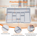 Spaclear Large Utensil Drawer Organizer Expandable Silverware Organizer for Kitchen Drawer Adjustable Cooking Utensil Holder Cutlery Flatware Tray Spatula Tools Gadgets Storage Dividers Plastic Grey