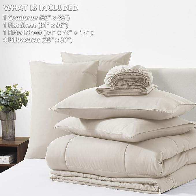 CozyLux Full Size Comforter Sets Beige, 7 Pieces Bed in a Bag, All Season - Image 6