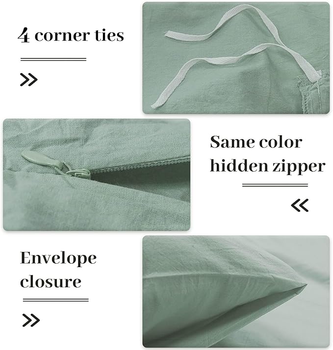 NEXHOME PRO Green Duvet Cover Set California King Linen Feel Textured Organic - Image 4