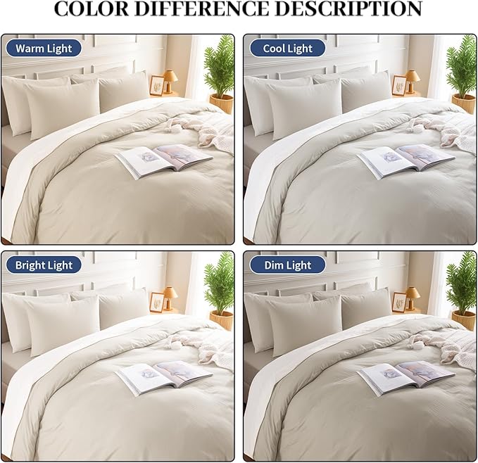 NEXHOME PRO 100% Washed Cotton Duvet Cover King Size, Ogranic Natural Linen - Image 3