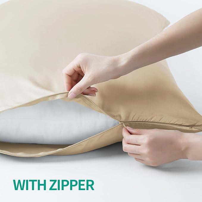 Bamboo Viscose Zippered Pillow Cases Standard Size Set of 2, 400 Thread Count - Image 2