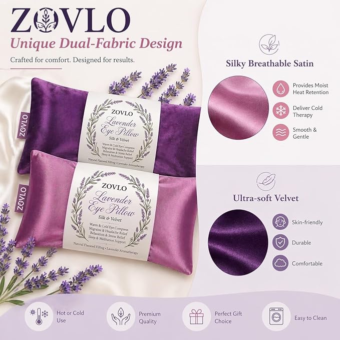 Lavender Eye Pillow for Relaxation, Weighted Eye Mask Heated for Headache - Image 2