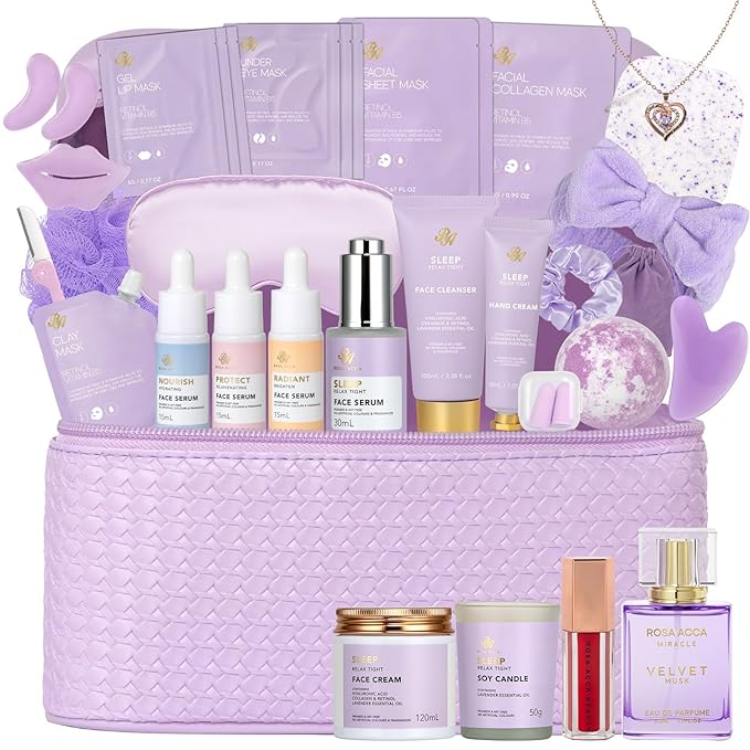 33 pcs Mother's Day Gift for Mom, Lavender Bath & Body Basket Gift Set for Women by RAROSAACCA