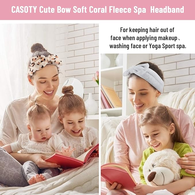 Casoty 6 Pcs Skincare Headband Bow Hair Band Spa Headband - Image 3