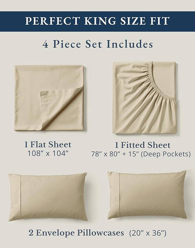 LANE LINEN 100% Organic Cotton Bed Sheets King Size, Fully Elasticized - Image 4