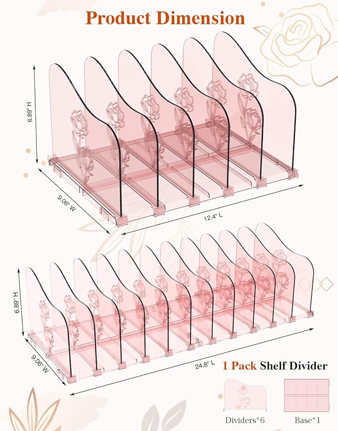COWVTUJ Adjustable Rose File Organizer for Desk, Vertical File Folder Holders for Magazines, Upright Desktop Binder Organizer, Clear Paper Bookshelf Divider File Sorter for School Office Supplies