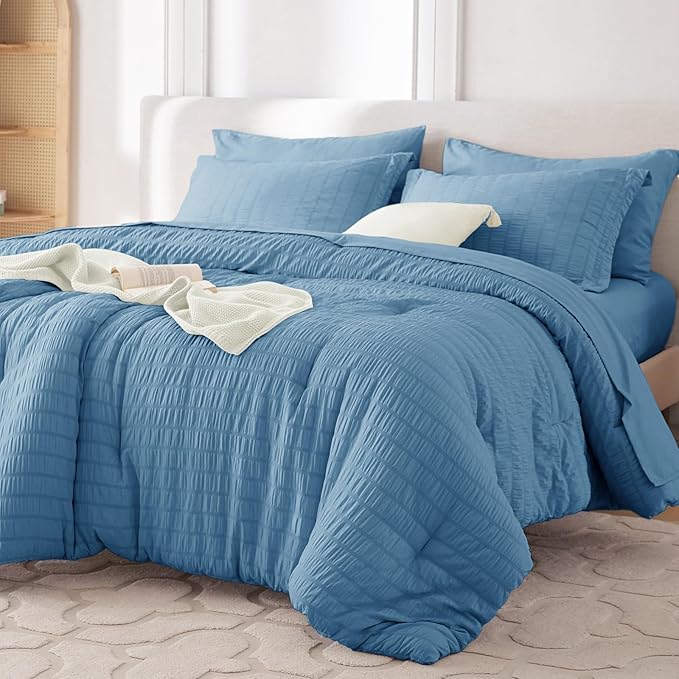 MUXHOMO 5 Pieces Twin XL Comforter Set, Seersucker Bed in a Bag Twin XL Size by MUXHOMO