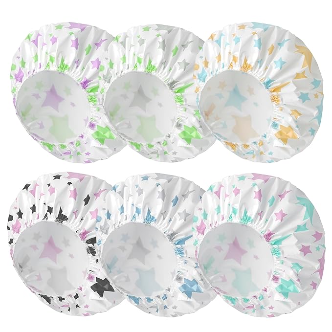 6 PCS Shower Caps for Women, Double Side Waterproof Shower Cap, Reusable by CHFONGDIRECT
