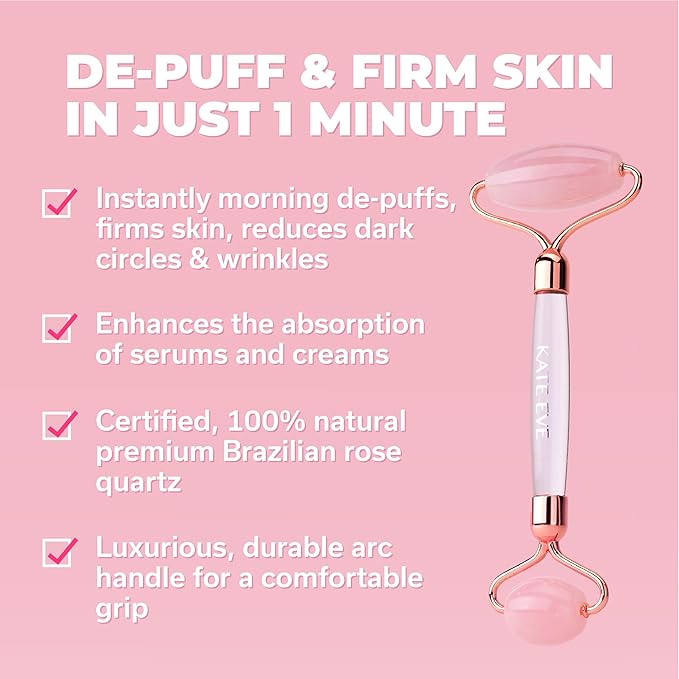 Kate Eve Rose Quartz Face Roller & Gua Sha Set – Luxury Facial Spa Gift - Image 6