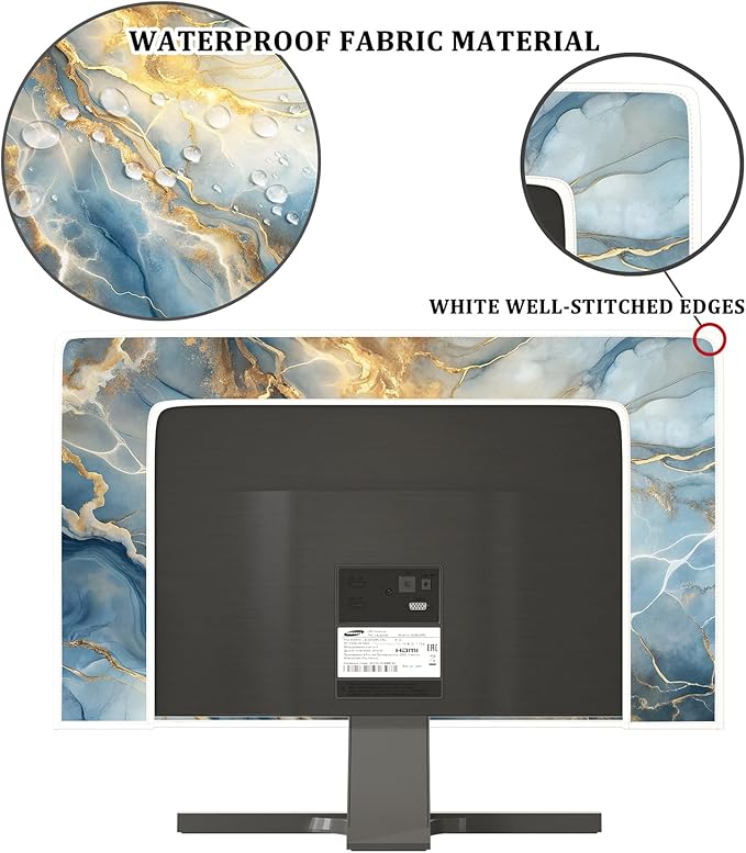 Baocicco Gold Blue Waterproof Computer Monitor Dust Cover 26, 27, 28 Inch Modern Full Body Cover for Computer Screen Panel Case Computer Sleeve Compatible with iMac 26, 26-28 PC, Desktop and TV