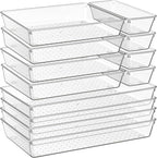 Criusia 12 Pack Large Clear Plastic Drawer Organizer Trays | MULTI-USE Acrylic Drawer Storage for Kitchen, Bathroom, Makeup, Office, School, Undies | College Dorm Room, Home Apartment Essentials