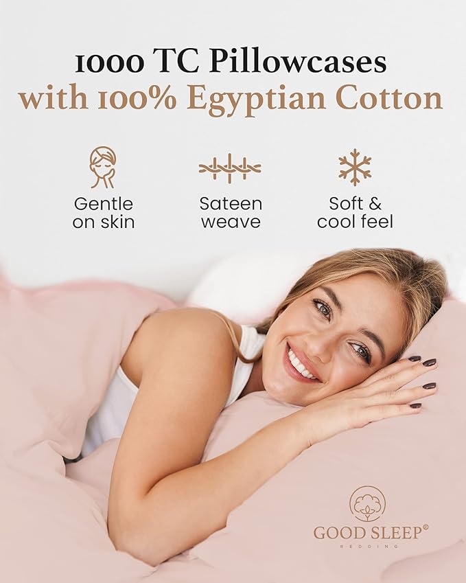 1000 TC Blush King Pillowcases Set of 4 100% Egyptian Cotton Pillow Cases - Image 4