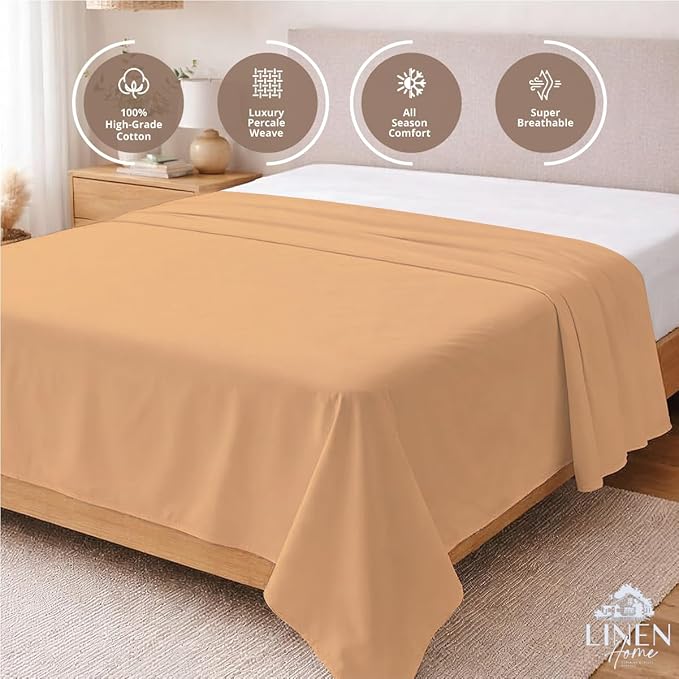 Linen Home 100% Cotton Percale 1 Flat Sheet, Queen Size - Image 3