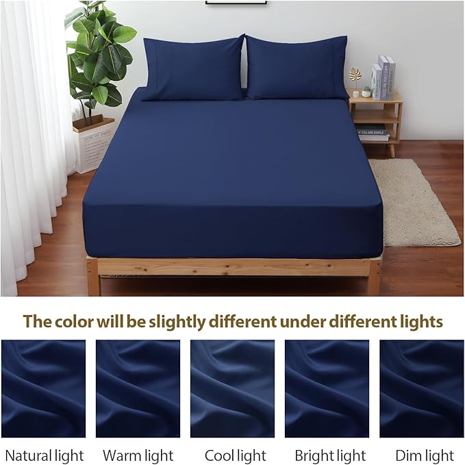 Full Size Fitted Sheet Only Navy Blue, 100% Egyptian Cotton 600 Thread Count - Image 8