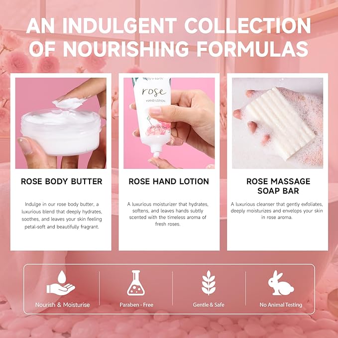 Bath and Body Gift Set for Women, Body & Earth 5 Pcs Rose Spa Gifts for Women - Image 6
